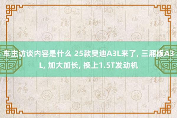 车主访谈内容是什么 25款奥迪A3L来了, 三厢版A3L, 加大加长, 换上1.5T发动机