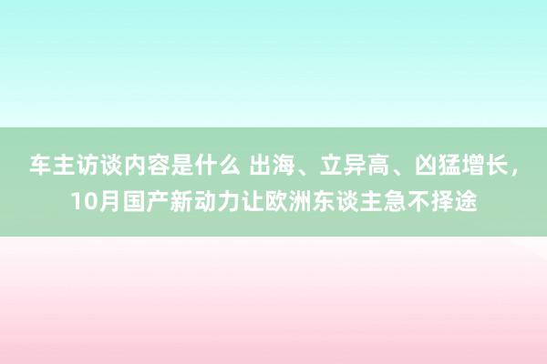 车主访谈内容是什么 出海、立异高、凶猛增长，10月国产新动力让欧洲东谈主急不择途