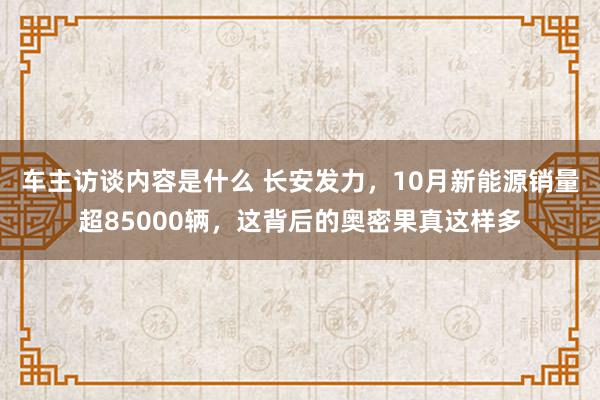 车主访谈内容是什么 长安发力，10月新能源销量超85000辆，这背后的奥密果真这样多