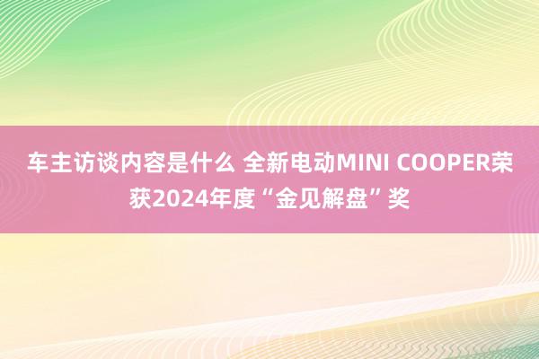 车主访谈内容是什么 全新电动MINI COOPER荣获2024年度“金见解盘”奖