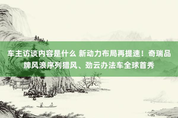 车主访谈内容是什么 新动力布局再提速！奇瑞品牌风浪序列猎风、劲云办法车全球首秀