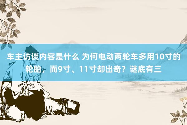 车主访谈内容是什么 为何电动两轮车多用10寸的轮胎，而9寸、11寸却出奇？谜底有三