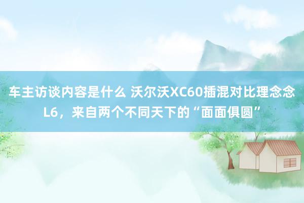 车主访谈内容是什么 沃尔沃XC60插混对比理念念L6，来自两个不同天下的“面面俱圆”