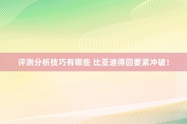 评测分析技巧有哪些 比亚迪得回要紧冲破！