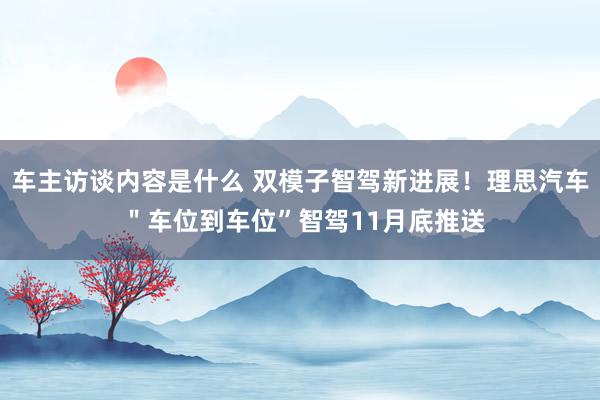 车主访谈内容是什么 双模子智驾新进展！理思汽车 ＂车位到车位”智驾11月底推送