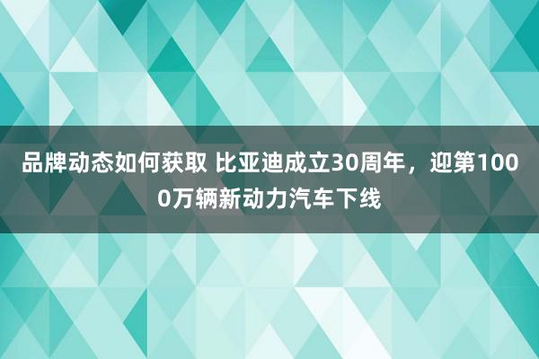 品牌动态如何获取 比亚迪成立30周年，迎第1000万辆新动力汽车下线