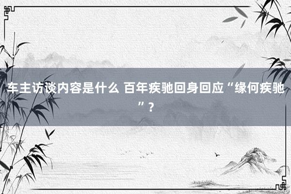 车主访谈内容是什么 百年疾驰回身回应“缘何疾驰”？