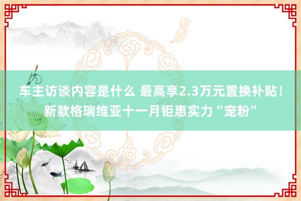 车主访谈内容是什么 最高享2.3万元置换补贴！新款格瑞维亚十一月钜惠实力“宠粉”