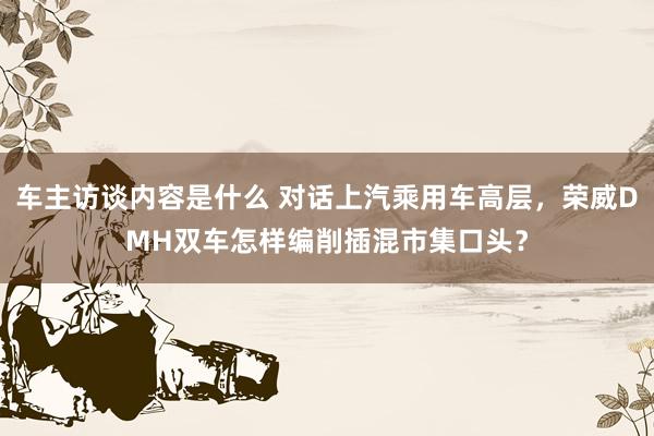 车主访谈内容是什么 对话上汽乘用车高层，荣威DMH双车怎样编削插混市集口头？