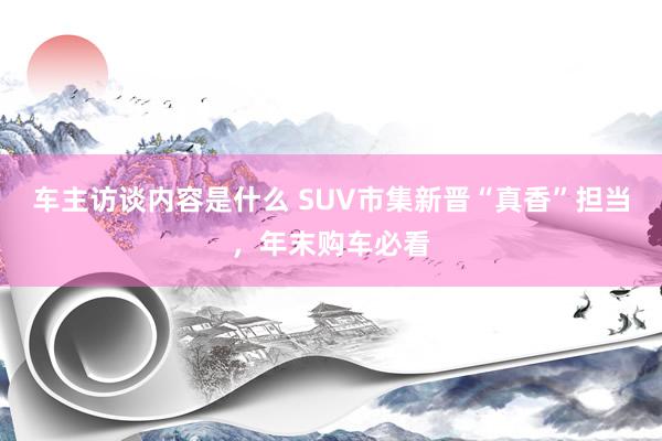 车主访谈内容是什么 SUV市集新晋“真香”担当，年末购车必看