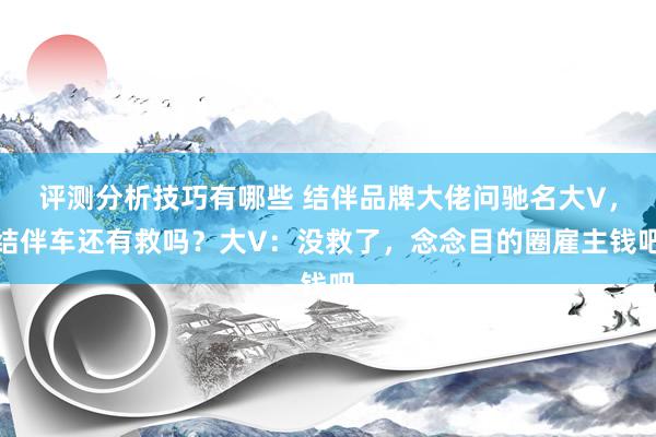 评测分析技巧有哪些 结伴品牌大佬问驰名大V，结伴车还有救吗？大V：没救了，念念目的圈雇主钱吧