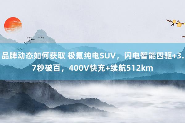 品牌动态如何获取 极氪纯电SUV，闪电智能四驱+3.7秒破百，400V快充+续航512km