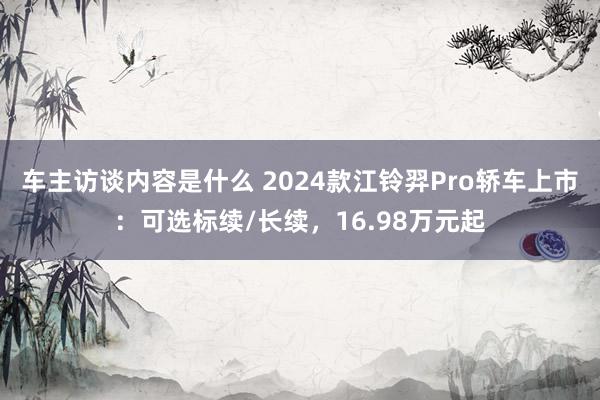 车主访谈内容是什么 2024款江铃羿Pro轿车上市：可选标续/长续，16.98万元起