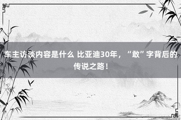 车主访谈内容是什么 比亚迪30年，“敢”字背后的传说之路！