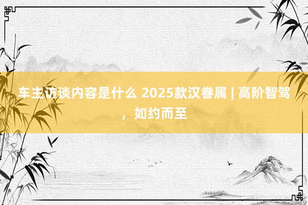 车主访谈内容是什么 2025款汉眷属 | 高阶智驾，如约而至