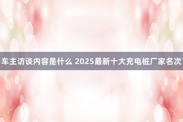 车主访谈内容是什么 2025最新十大充电桩厂家名次