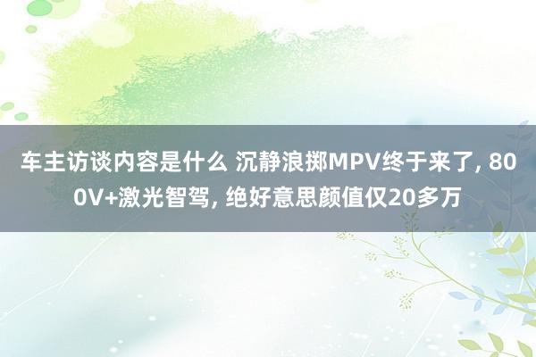 车主访谈内容是什么 沉静浪掷MPV终于来了, 800V+激光智驾, 绝好意思颜值仅20多万