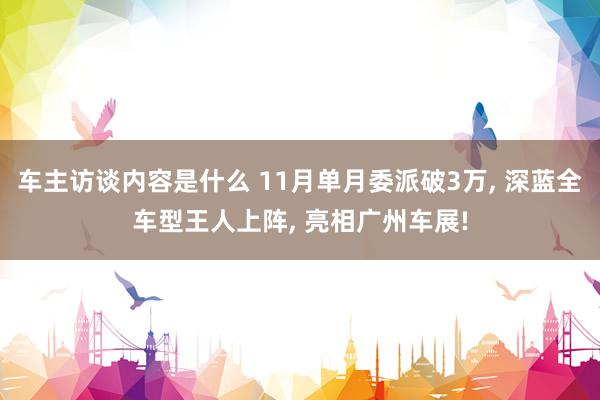 车主访谈内容是什么 11月单月委派破3万, 深蓝全车型王人上阵, 亮相广州车展!