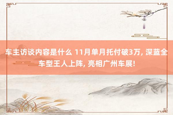 车主访谈内容是什么 11月单月托付破3万, 深蓝全车型王人上阵, 亮相广州车展!