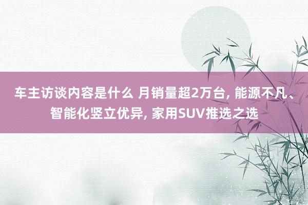 车主访谈内容是什么 月销量超2万台, 能源不凡、智能化竖立优异, 家用SUV推选之选