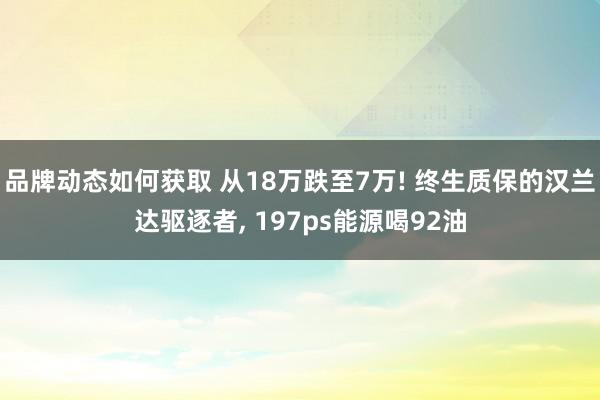 品牌动态如何获取 从18万跌至7万! 终生质保的汉兰达驱逐者, 197ps能源喝92油