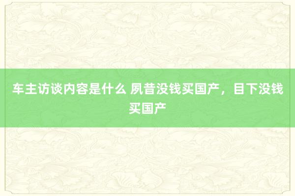 车主访谈内容是什么 夙昔没钱买国产，目下没钱买国产