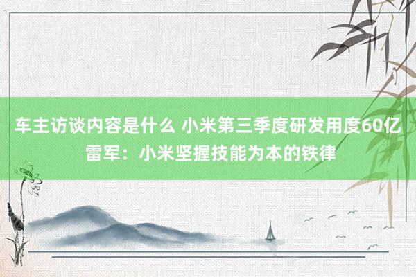 车主访谈内容是什么 小米第三季度研发用度60亿 雷军：小米坚握技能为本的铁律