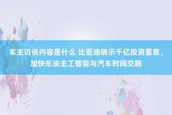 车主访谈内容是什么 比亚迪晓示千亿投资蓄意，加快东谈主工智能与汽车时间交融