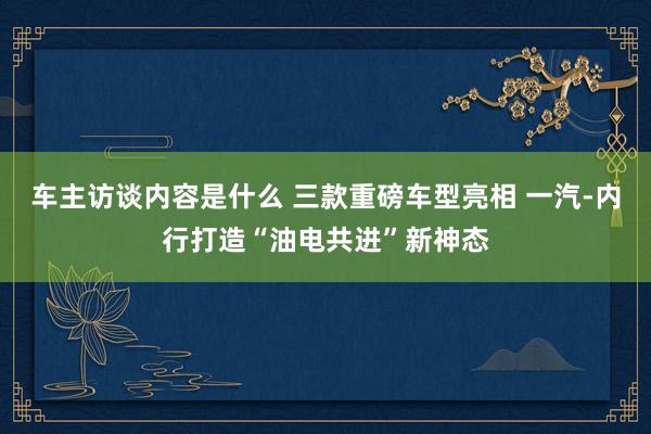 车主访谈内容是什么 三款重磅车型亮相 一汽-内行打造“油电共进”新神态