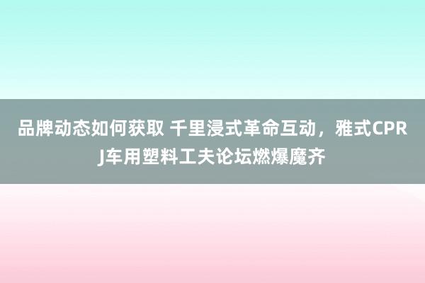 品牌动态如何获取 千里浸式革命互动，雅式CPRJ车用塑料工夫论坛燃爆魔齐