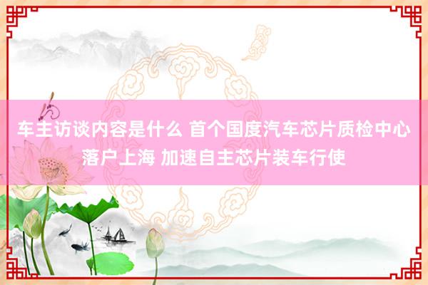 车主访谈内容是什么 首个国度汽车芯片质检中心落户上海 加速自主芯片装车行使