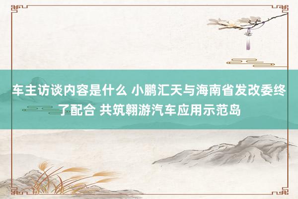 车主访谈内容是什么 小鹏汇天与海南省发改委终了配合 共筑翱游汽车应用示范岛